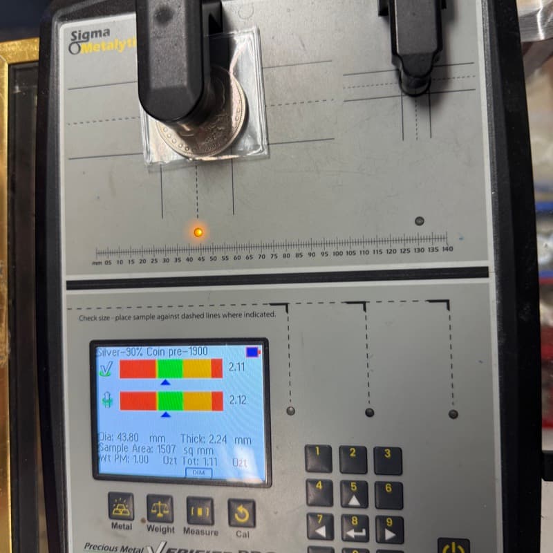 Sigma Metalytics Pro 显示 1891 摩根银元的测量结果
